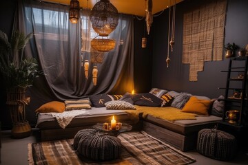 Obraz na płótnie Canvas cozy living room with stylish furniture and decor