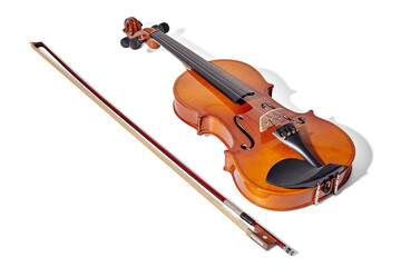 Fototapeta na wymiar Violin on white background. Classical music instrument