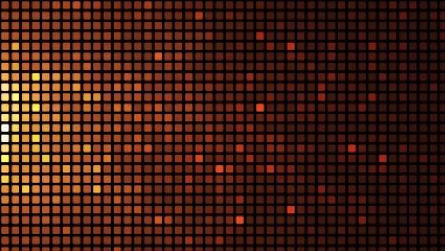 Golden disco lights background. Disco party glowing animation. VJ animation. Flicker wall lights. Nightclub, music video, LED screen and projector, glamour and fashion event, jazz, pop, discotheque