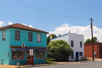 Old Colorful Buildings on Deserted Street in Small Town USA