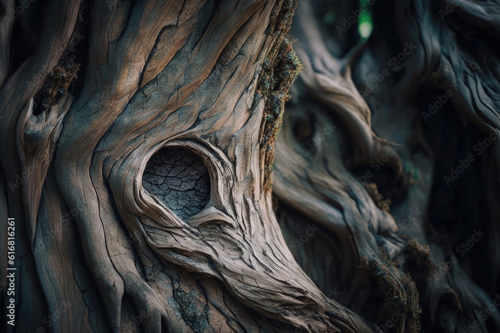 Aufkleber tree with a hollow trunk and an opening in it. generative ai