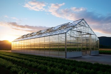 Fototapeta na wymiar Spacious industrial greenhouse with lush greenery, Generative Ai