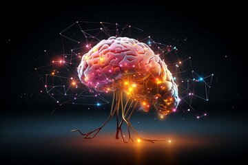Low-poly abstract digital representation of the human brain, Generative Ai