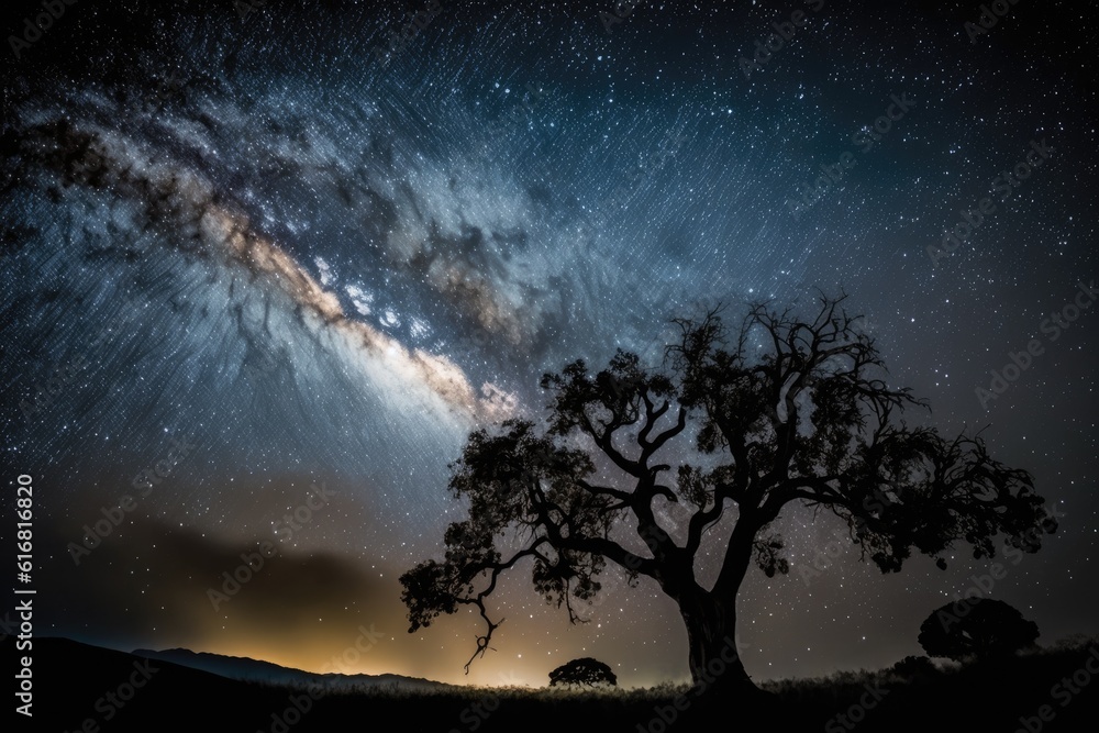 Canvas Prints majestic tree standing under a starry night sky. Generative AI