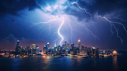 City lightning storm created with Generative AI technology