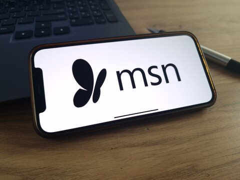 Konskie, Poland - June 24, 2023: MSN web portal by Microsoft logo displayed on mobile phone screen