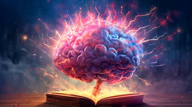 Concept art of a human brain exploding with knowledge and creativity. Generative AI