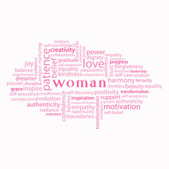 Woman Inspiration and Motivation Word Cloud in Pink colours