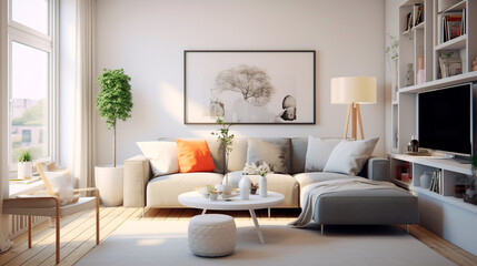 Contemporary Interior Design Background. Scandinavian Living Room. Generative AI