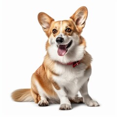 Sitting Corgi Dog. Isolated on Caucasian, White Background. Generative AI.