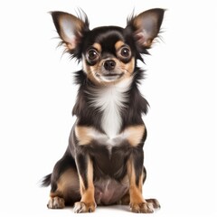 Sitting Chihuahua Dog. Isolated on Caucasian, White Background. Generative AI.