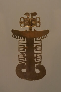 BOGOTA, COLOMBIA Beautiful tolima culture ancient golden piece into colombian golden museum
