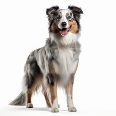 Standing Australian Shepherd Dog. Isolated on Caucasian, White Background. Generative AI.