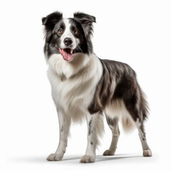 Standing Border Collie Dog. Isolated on Caucasian, White Background. Generative AI.