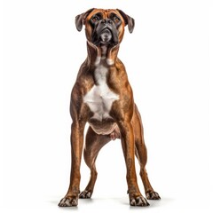 Obraz premium Standing Boxer Dog. Isolated on Caucasian, White Background. Generative AI.