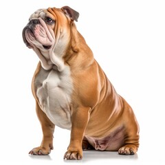 Obraz premium Standing Bulldog Dog. Isolated on Caucasian, White Background. Generative AI.