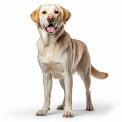 Standing Labrador Retriever Dog. Isolated on Caucasian, White Background. Generative AI.
