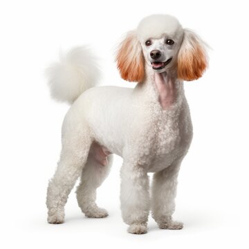 Standing Poodle Dog. Isolated on Caucasian, White Background. Generative AI.
