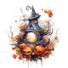 Halloween watercolor composition. Illustration AI Generative