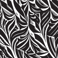 black and white patterned texture with leaves