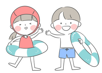 튜브와 수영복을 입은 아이들 캐릭터