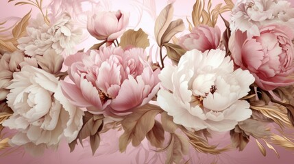 Background with beautiful pink peonies. Banner, wallpaper