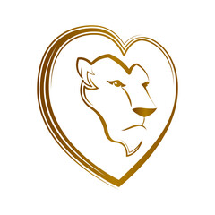 Lion Heart shape head icon emblem design 