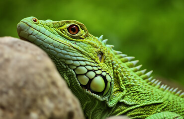 Obraz premium green dragon lizard on natural background created with generative ai technology