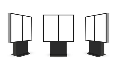 Set of Outdoor Digital Signages With Blank Dual Screen, Side View, Isolated. Vector Illustration