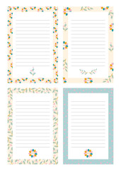 Collection of weekly or daily planner, note paper, to do list, sticker templates decorated with floral illustrations. School planner and organizer. flat vector