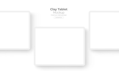 Clay Tablet Computers, Mockup for Showing Apps Design, Isolated on White Background. Vector Illustration