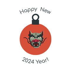 Christmas Tree Oriental bauble with a Dragon, symbol of the upcoming 2024 year. A lunar calendar symbol, Chinese mascot.