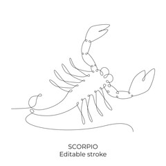 Scorpio zodiac constellation one single hand drawing continues line. Vector stock illustration isolated on white background. Editable stroke line. - obrazy, fototapety, plakaty