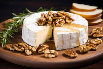 Fototapeta na wymiar Brie cheese with walnuts