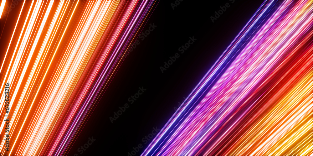 Canvas Prints 3d render. abstract geometric background of glowing diagonal neon lines. modern simple wallpaper
