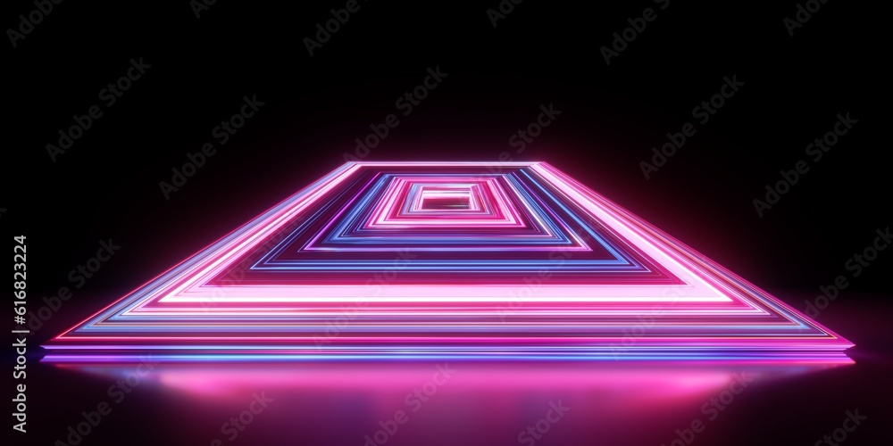Aufkleber 3d render. abstract geometric background of square neon frames glowing in the dark. performance stag