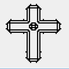 Cross with black and white patterns on a white background.