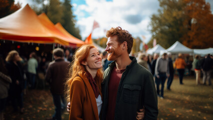 redhead couple at the fall festival