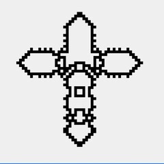 Cross with black and white patterns on a white background.