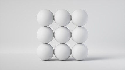 3d render, abstract minimalist geometric background. Matrix of white balls