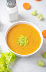 Celery carrot puree soup in a bowl