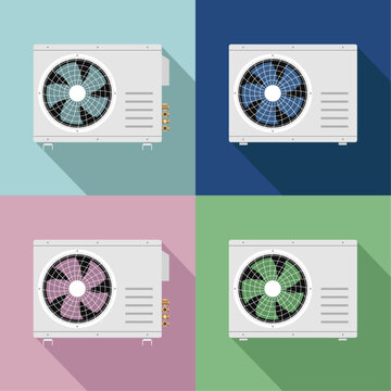 Two Types(Service Valve) of White Air Conditioner Outdoor Units with 4 color Backgrounds