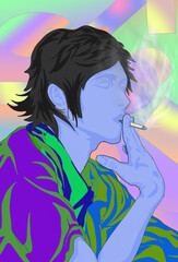 silhouette of a smoker with gradient colorful abstract background