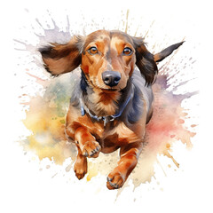 A painting of a dachshund laying down. Generative AI.