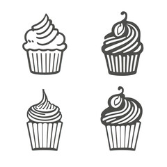 set of cupcake in various style, outline icon