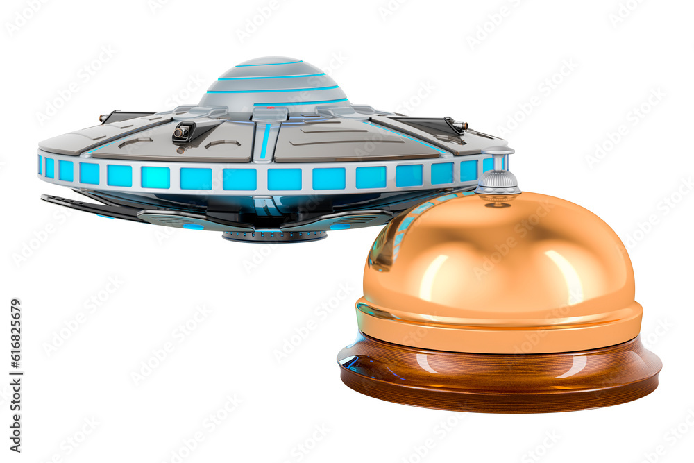 Poster ufo with reception bell. 3d rendering