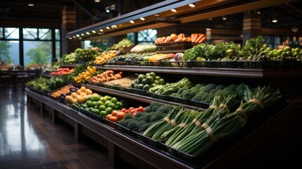 Freshness Abundance: A Massive Modern Grocery Store Showcasing Fresh Produce, Generative AI
