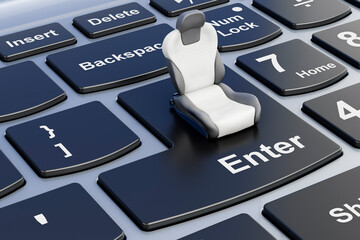 Leather bucket seat auto on laptop keyboard. 3D rendering