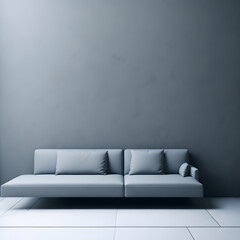 Modern minimalistic white sofa on gray concrete wall background. Generated AI.