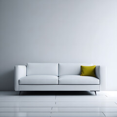 Minimalistic modern white sofa with pillow on wall background. Generated AI.
